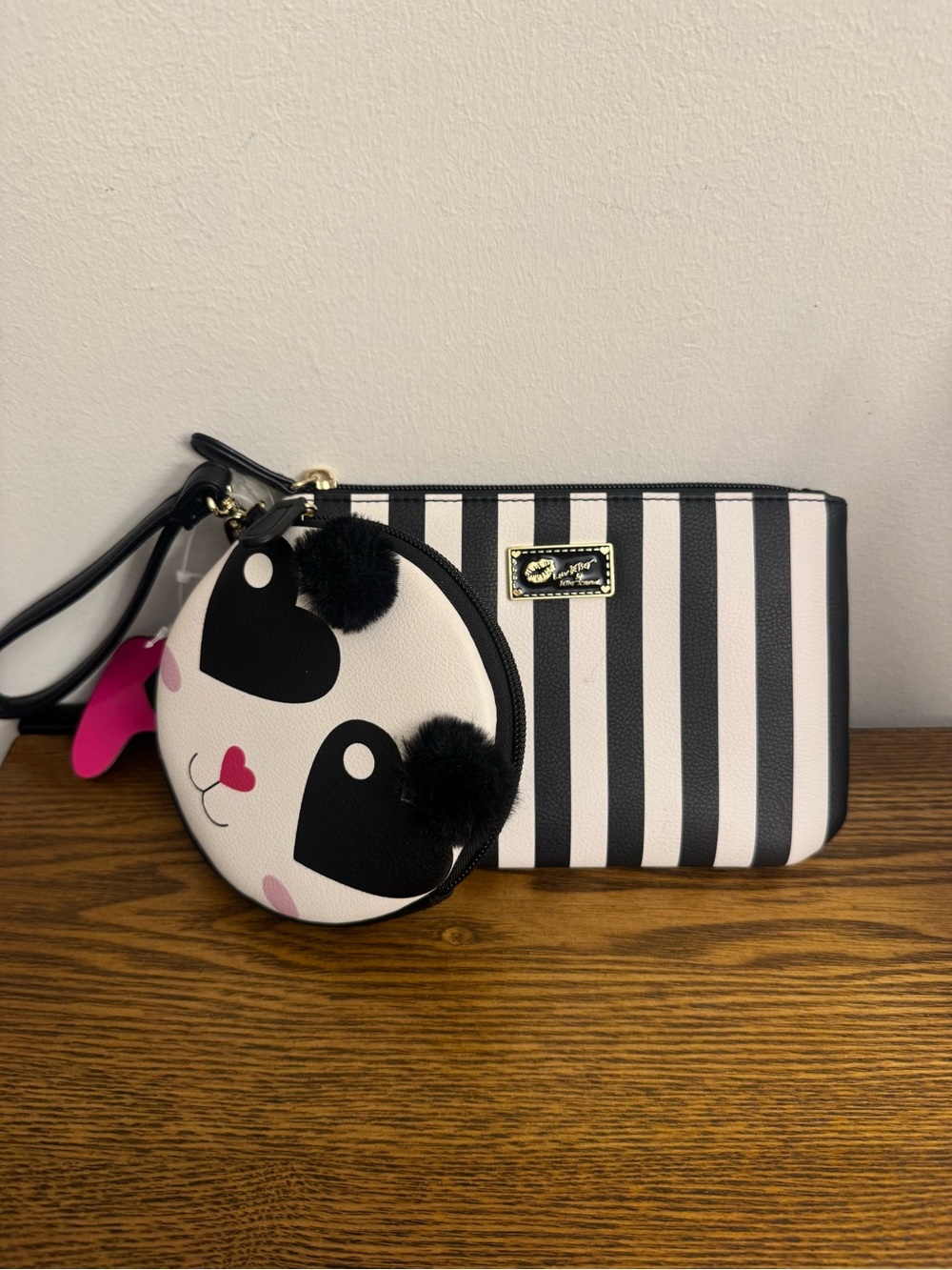 Luv Betsey by Betsey Johnson 2-in-1 Stripe Wristlet & Panda Coin Purse Set